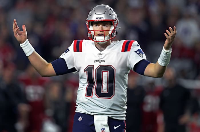 New England Patriots quarterback Mac Jones is tied for the league lead in interceptions with nine.